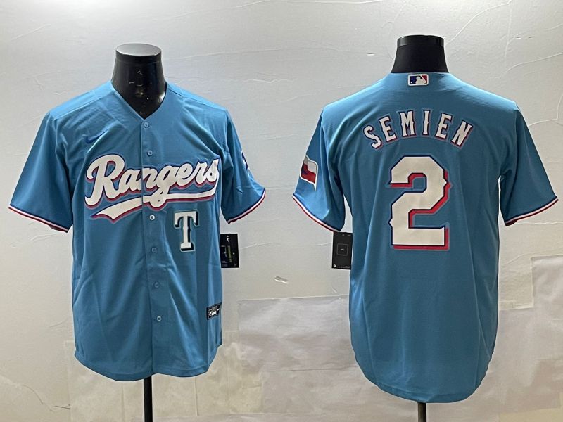 Men Texas Rangers #2 Semien Light Blue Game 2025 Nike MLB Jersey style 1